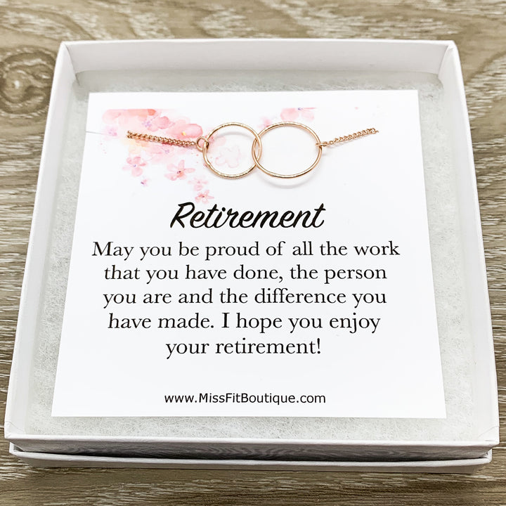 Retirement Gift, Interlocking Circles Necklace, Circular Pendant, Linked Circles Necklace, Gift for Colleague, Coworker Leaving Gift