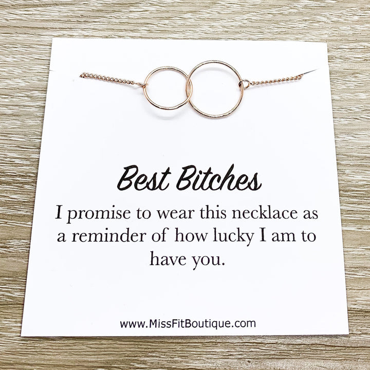 Best Bitches Gift, Interlocking Circles Necklace, Circular Pendant, Linked Circles Necklace, Unbiological Sister Gift, Favorite Bitch Gift