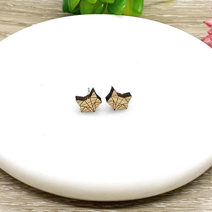 Origami Fox Stud Earrings, Tiny Fox Head Earrings, Animal Lover Jewelry, Cute Wooden Earrings, Unique Jewelry, Gift for Her, Winter