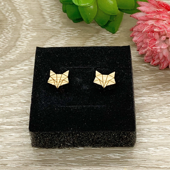 Origami Fox Stud Earrings, Tiny Fox Head Earrings, Animal Lover Jewelry, Cute Wooden Earrings, Unique Jewelry, Gift for Her, Winter