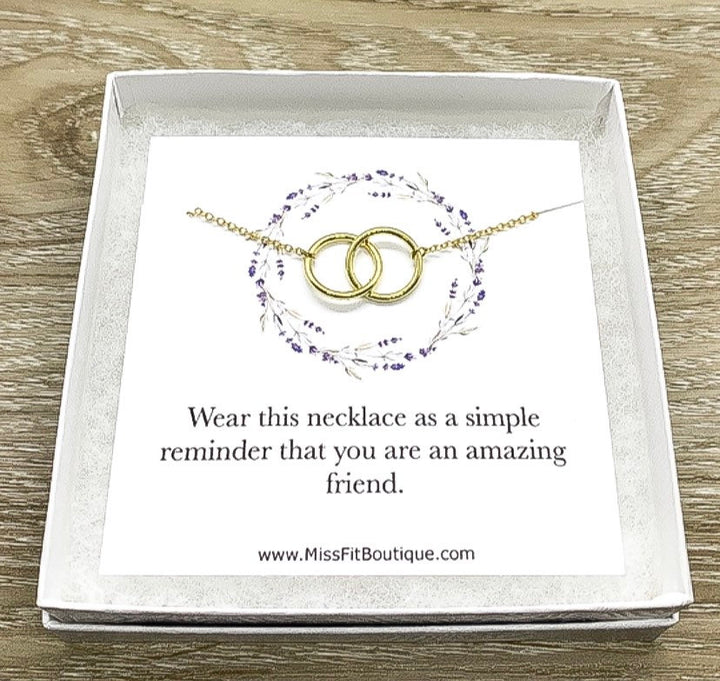 Amazing Friend Necklace with Gift Box, Linked Circles Necklace, 2 Circle Pendants, Gift for Best Friend, Gift for Bestie, Friend Christmas