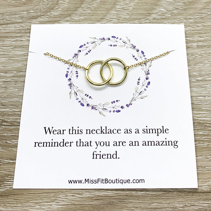 Amazing Friend Necklace with Gift Box, Linked Circles Necklace, 2 Circle Pendants, Gift for Best Friend, Gift for Bestie, Friend Christmas