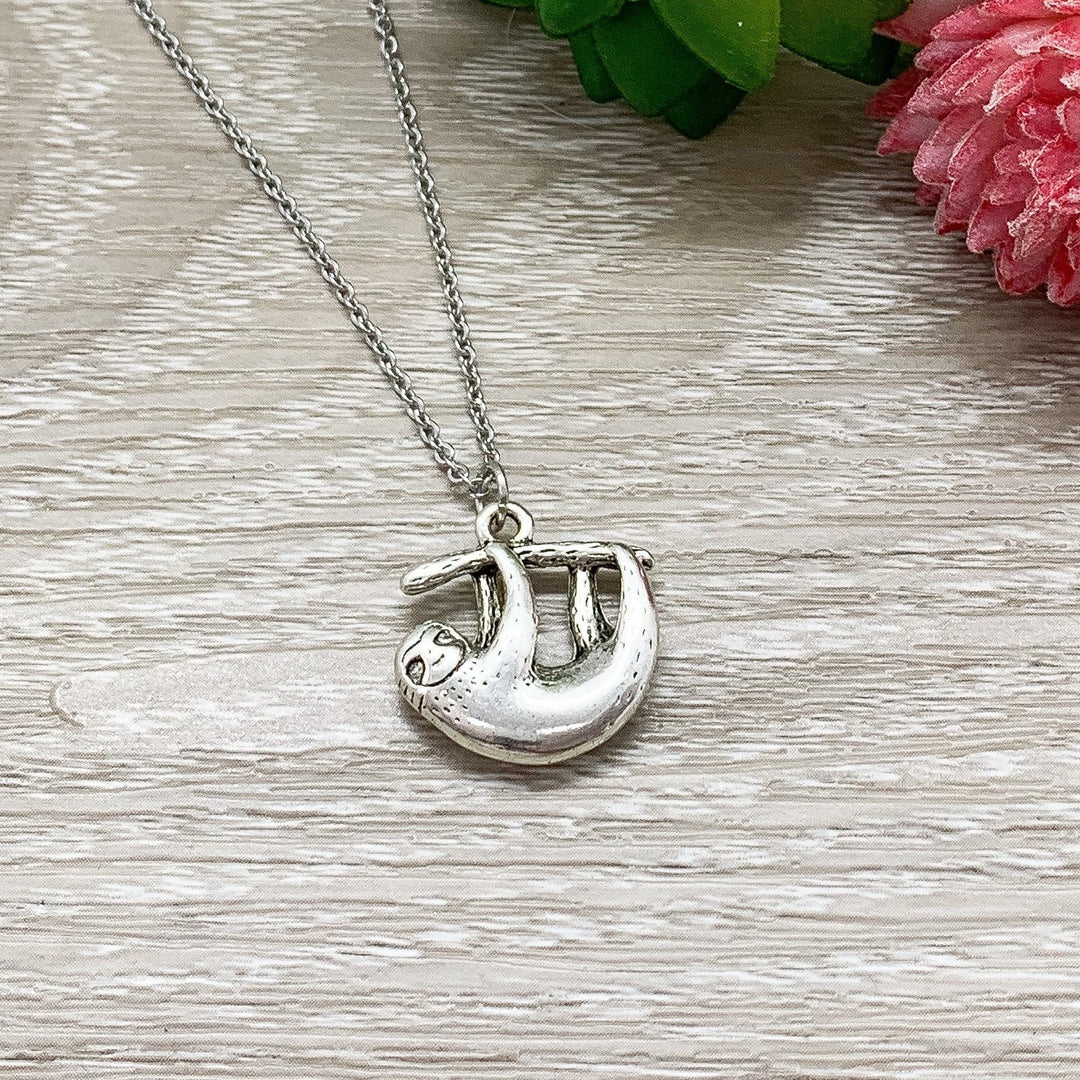 Hang In There Card, Sloth Necklace Silver, Dainty Sloth Jewelry, Animal Lover Gift, Cute Necklace, Uplifting Gift, Personalized Card for Her