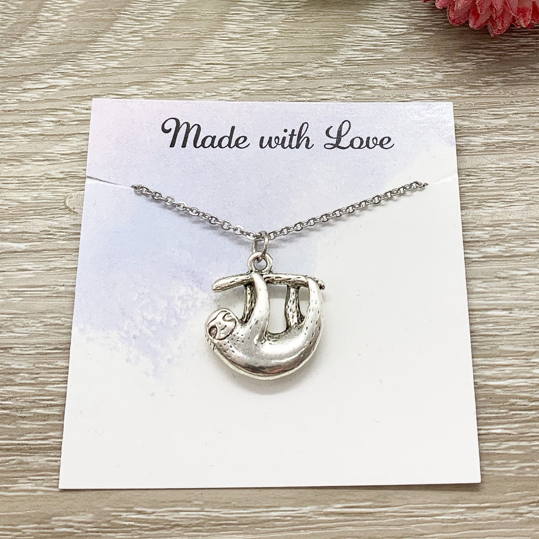 Hanging Sloth Necklace, Dainty Silver Sloth Pendant, Animal Lover Jewelry, Animal Necklace, Lazy Gift, Friendship Necklace, Stocking Stuffer