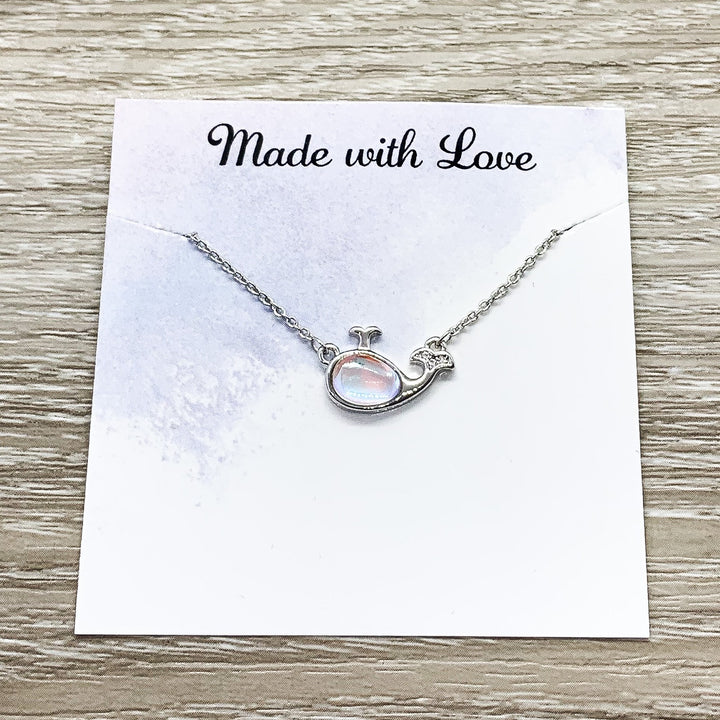 Whale Symbol, Whale Jewelry Gift, Opalite Whale Necklace, Mental Health, Beach Necklace, Support Gift, Ocean Gift, Friendship Necklace