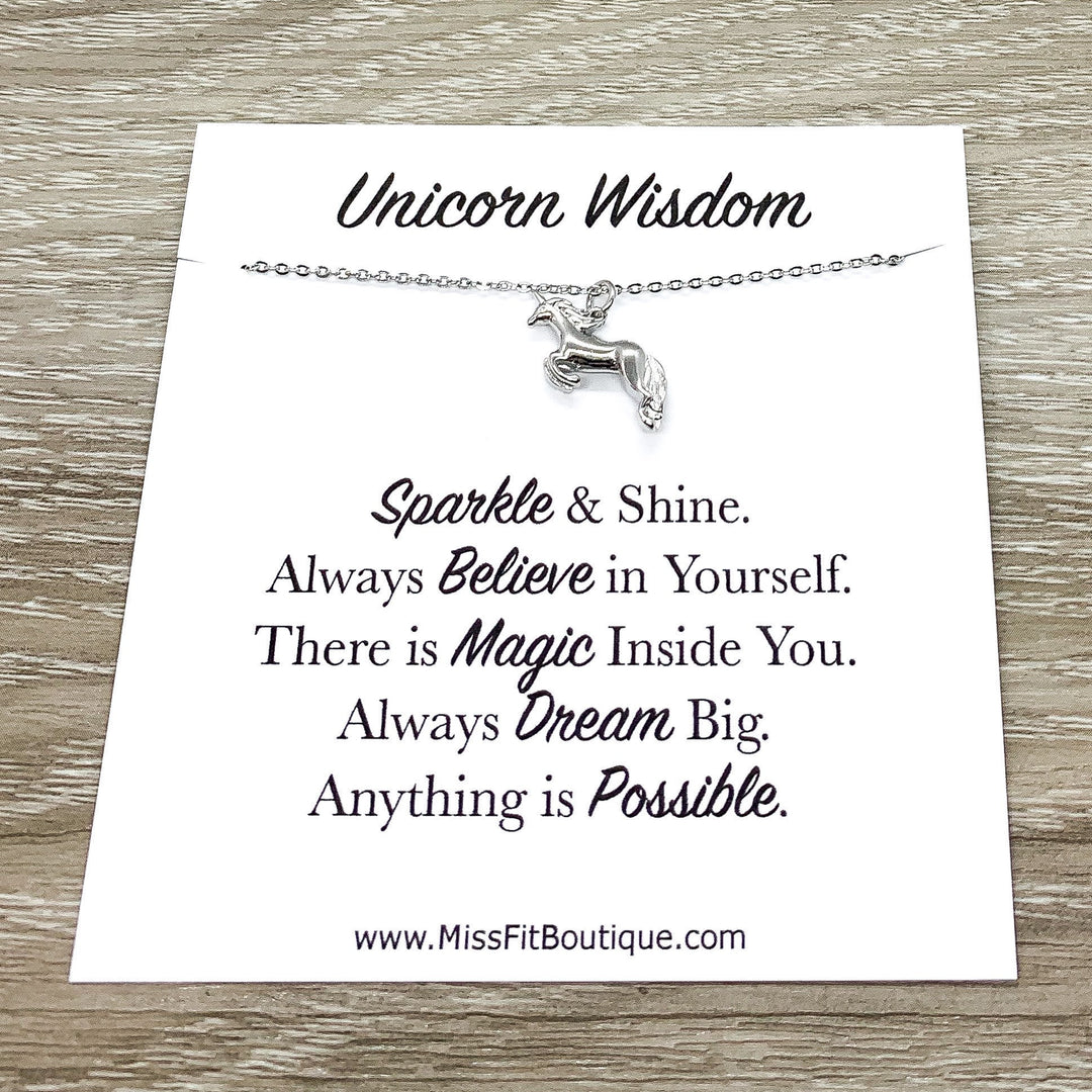 Silver Unicorn Necklace Gift Box, Unicorn Wisdom Card, Unicorn Jewelry, Unicorn Lover Gift, Unicorn Pendant, Teen Girl Gift, Birthday Gift