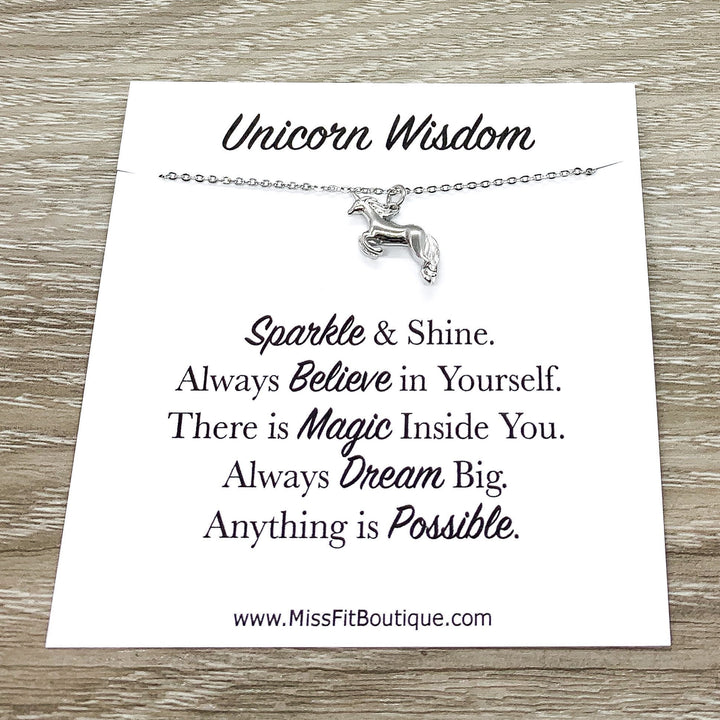 Silver Unicorn Necklace Gift Box, Unicorn Wisdom Card, Unicorn Jewelry, Unicorn Lover Gift, Unicorn Pendant, Teen Girl Gift, Birthday Gift