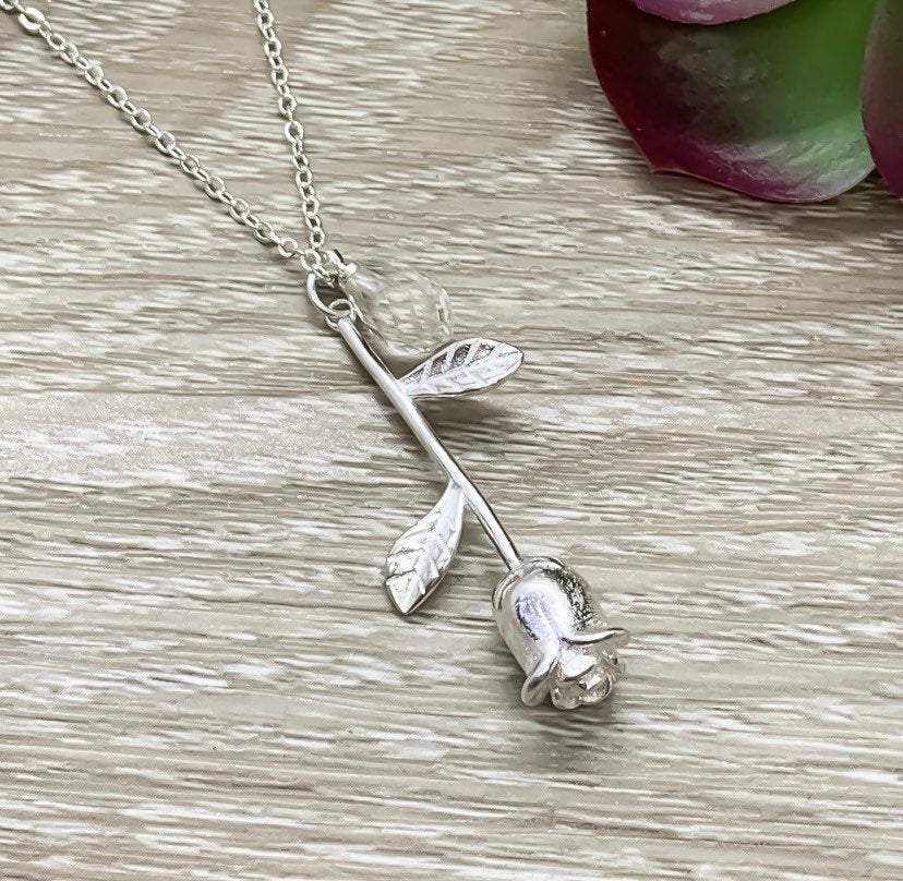 Rose Necklace, Sterling Silver Flower Jewelry, Different Garden, Floral Jewelry, Uplifting Gift, Gift for Sister, Meaningful Gift