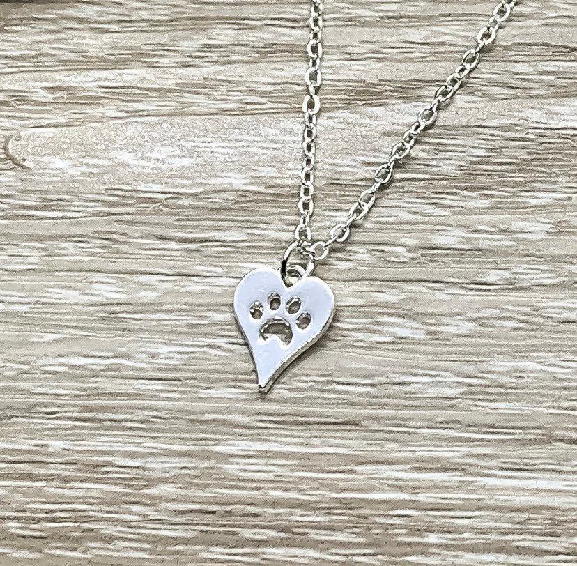 Heart Paw Print Necklace, Veterinarian Gift, Fur Mama Gift, Paw Pendant, Minimal Pet Jewelry, Cat Lover Gift, Dog Owner, Stocking Stuffer