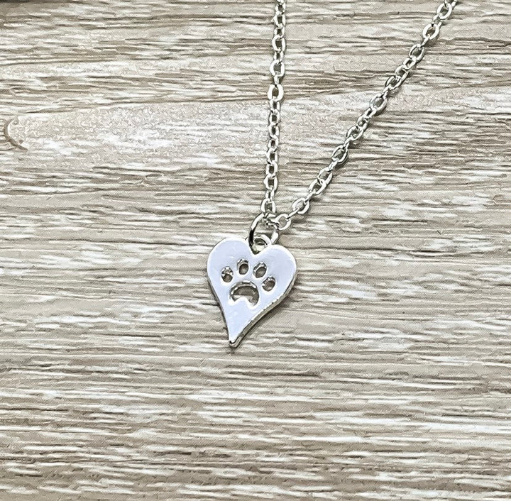 Heart Paw Print Necklace, Veterinarian Gift, Fur Mama Gift, Paw Pendant, Minimal Pet Jewelry, Cat Lover Gift, Dog Owner, Stocking Stuffer
