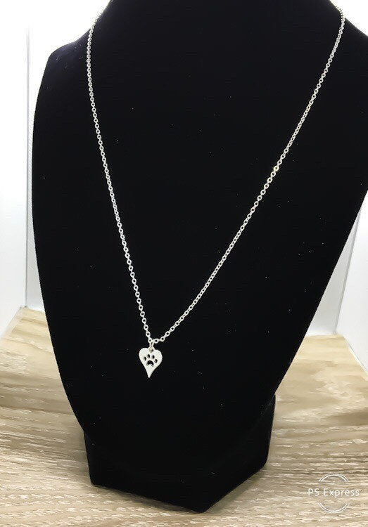 Heart Paw Print Necklace, Veterinarian Gift, Fur Mama Gift, Paw Pendant, Minimal Pet Jewelry, Cat Lover Gift, Dog Owner, Stocking Stuffer