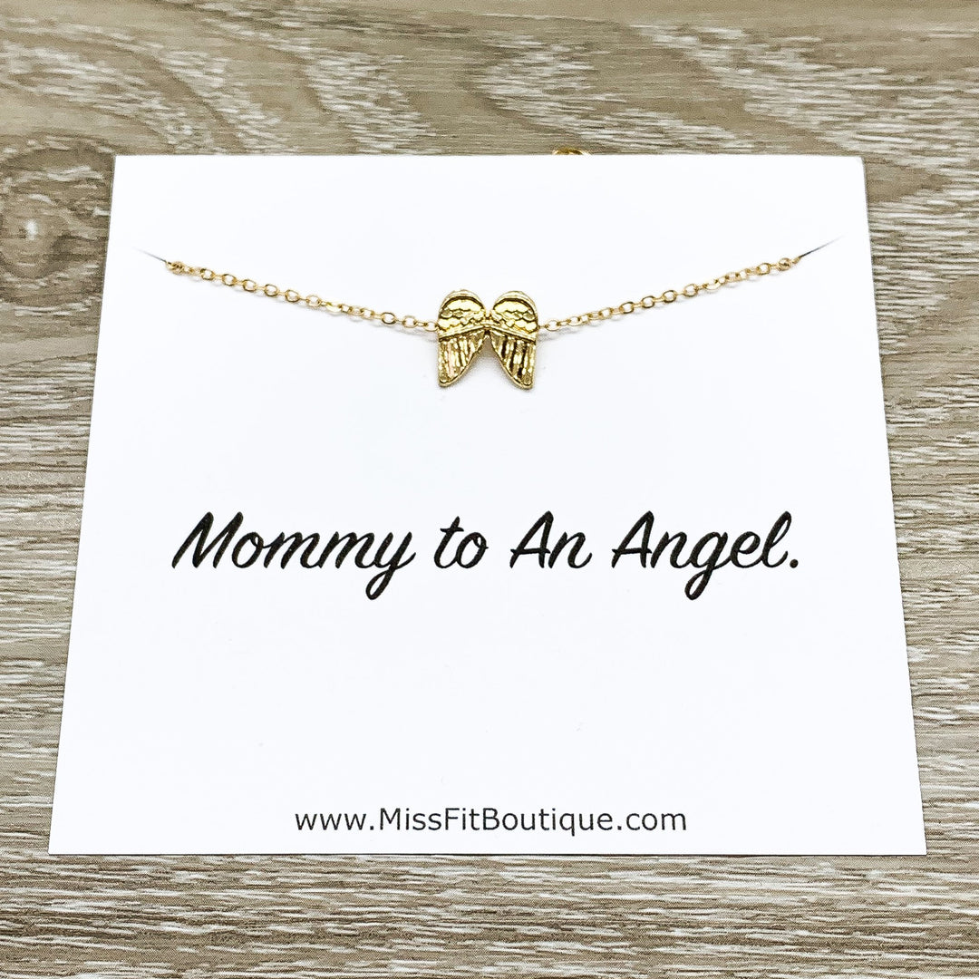 Mommy to an Angel Card, Tiny Angel Wings Necklace Gold, Grief Jewelry, Grieving Mother Gift, Miscarriage Necklace, Remembrance Gift