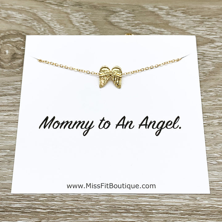 Mommy to an Angel Card, Tiny Angel Wings Necklace Gold, Grief Jewelry, Grieving Mother Gift, Miscarriage Necklace, Remembrance Gift