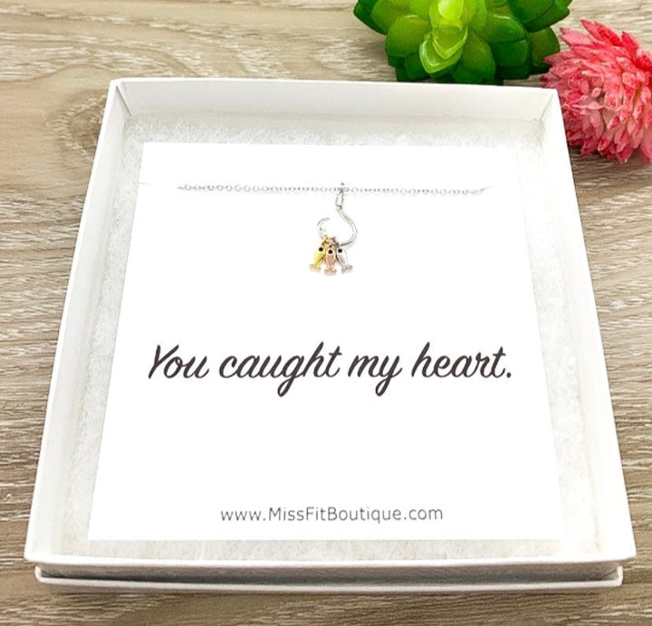 You Caught My Heart Gift, Fish Hook Necklace, Sterling Silver Pendant, Dainty Jewelry, Girlfriend Gift, Gift for BestFriend, Holiday Jewelry