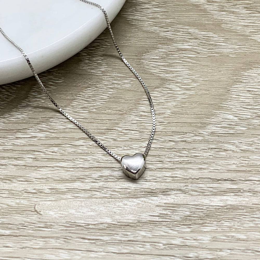 Tiny Blue Heart Necklace, Sterling Silver Heart Pendant, Simple Reminders Jewelry, Gift for Grandma, Mother of 1 Gift, Minimalist Necklace