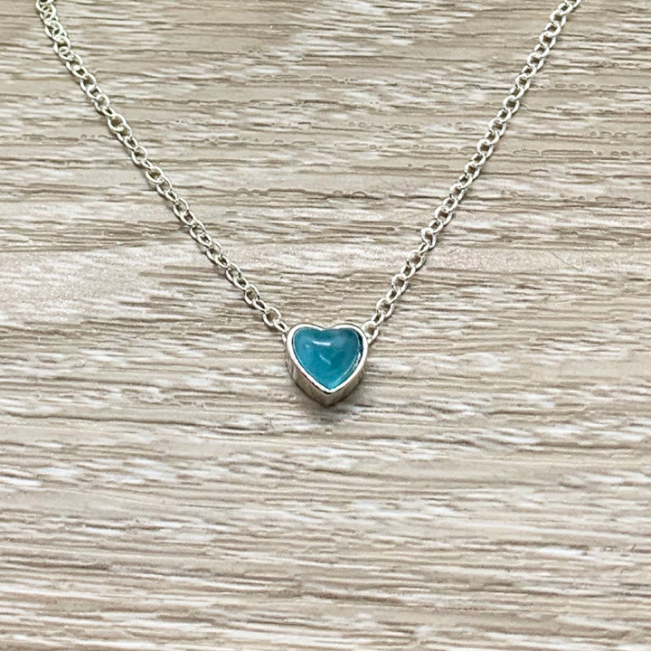 Tiny Blue Heart Necklace, Sterling Silver Heart Pendant, Simple Reminders Jewelry, Gift for Grandma, Mother of 1 Gift, Minimalist Necklace