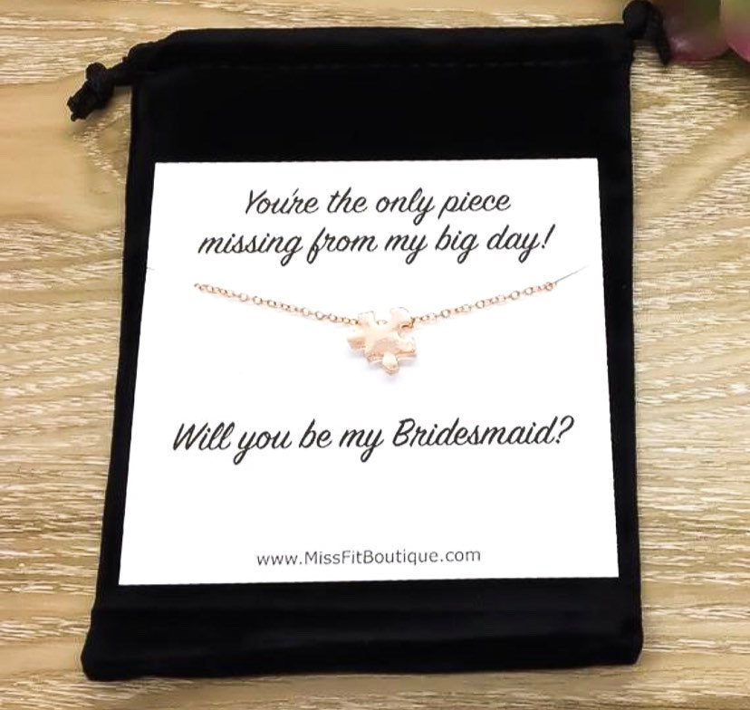 Bridesmaid Proposal Puzzle Necklace, Will You Be My Bridesmaid Gift, Bridal Party Jewelry, Silver Jigsaw Puzzle Necklace, Minimalist Jewelry