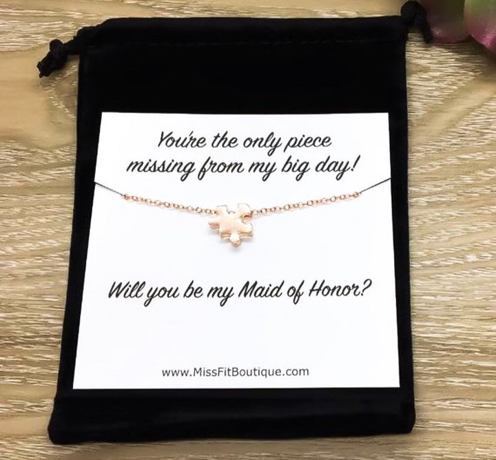 Bridesmaid Proposal Puzzle Necklace, Will You Be My Bridesmaid Gift, Bridal Party Jewelry, Silver Jigsaw Puzzle Necklace, Minimalist Jewelry