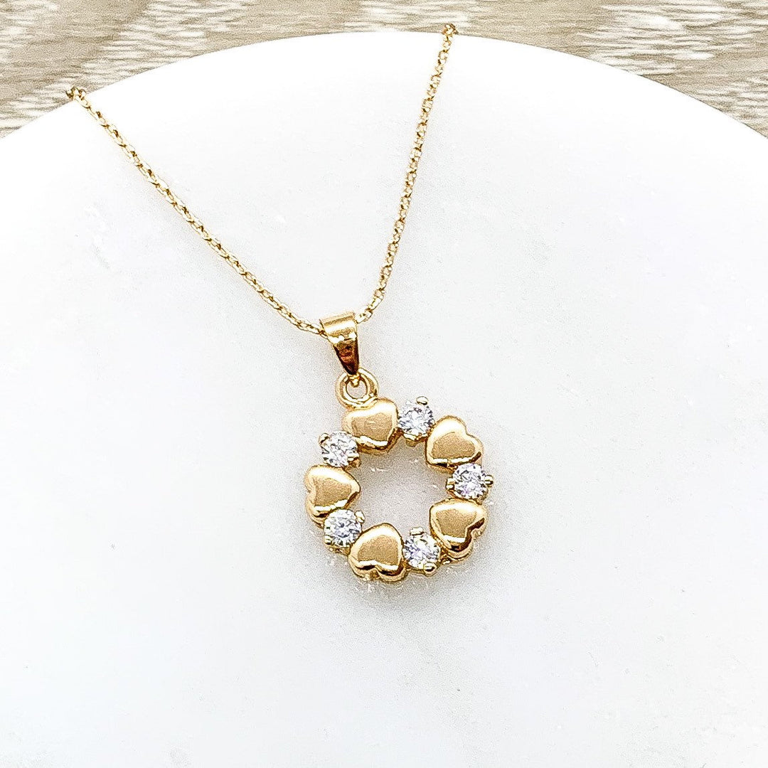 Happy 50th Birthday Gift, 5 Hearts Wreath Necklace, Personalized Card, 50th Birthday Gift for Women, Fifty and Fabulous Jewelry Gift, Golden