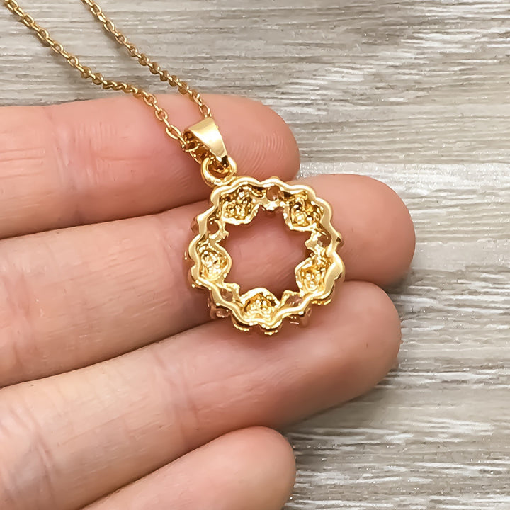 Happy 50th Birthday Gift, 5 Hearts Wreath Necklace, Personalized Card, 50th Birthday Gift for Women, Fifty and Fabulous Jewelry Gift, Golden