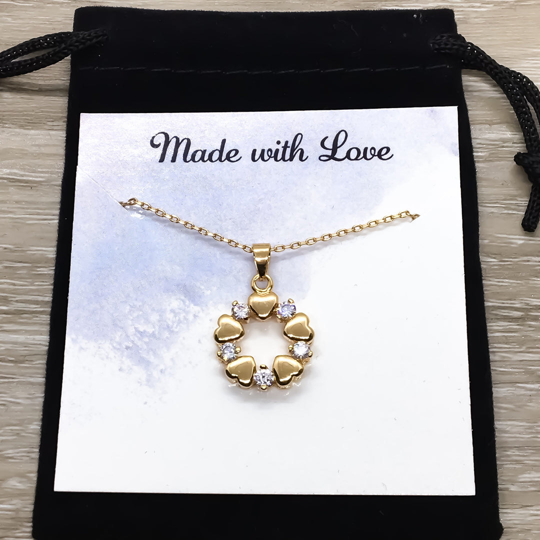 Happy 50th Birthday Gift, 5 Hearts Wreath Necklace, Personalized Card, 50th Birthday Gift for Women, Fifty and Fabulous Jewelry Gift, Golden