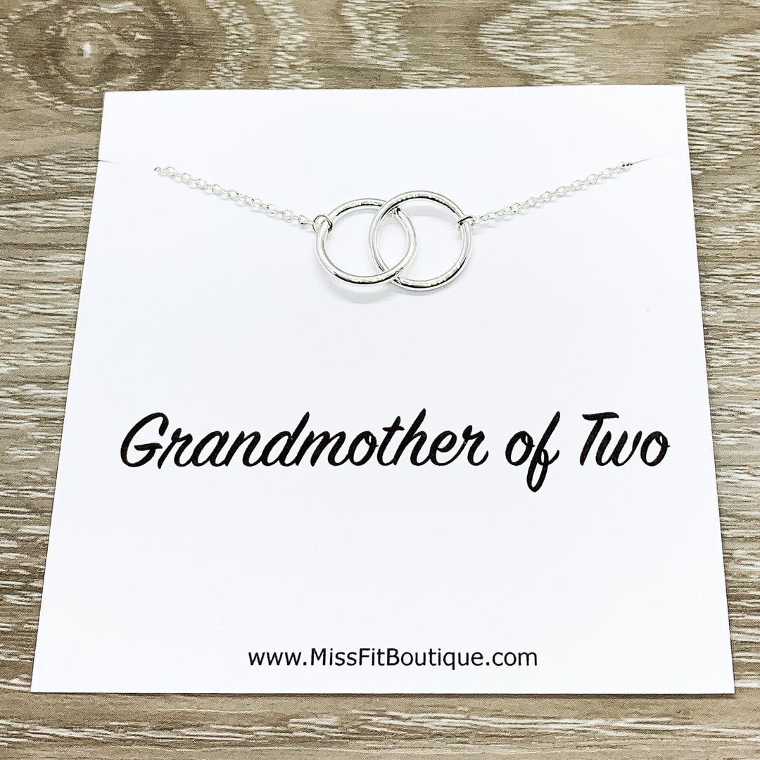 Grandmother of Two Necklace with Gift Box, Linked Circles Necklace, 2 Circle Pendants, Gift for Grandma from Grandkids, Gift for Nana