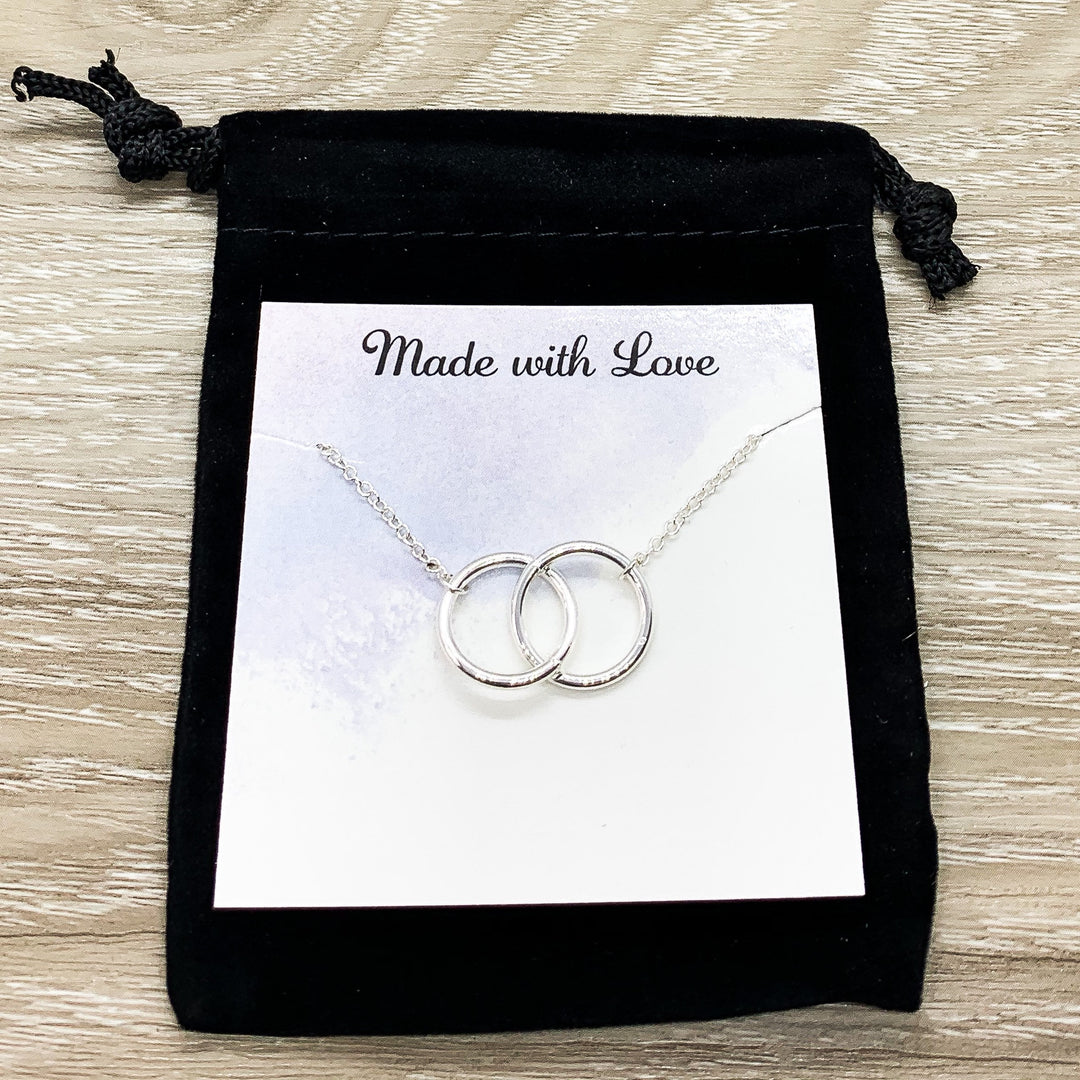 Grandmother of Two Necklace with Gift Box, Linked Circles Necklace, 2 Circle Pendants, Gift for Grandma from Grandkids, Gift for Nana