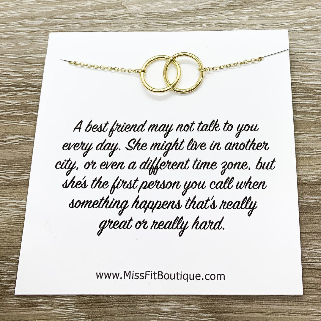 Best Friends Necklace with Gift Box, Linked Circles Necklace, 2 Circle Pendants, Personalized Card, Gift for Bestie, Friend Christmas