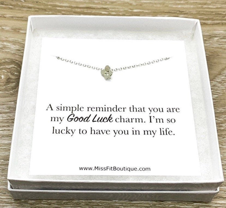 Tiny 4 Leaf Clover Pendant, Good Luck Charm Necklace, Friendship Necklace, Spiritual Jewelry, Simple Reminder, Gift for Her, Stocking Filler