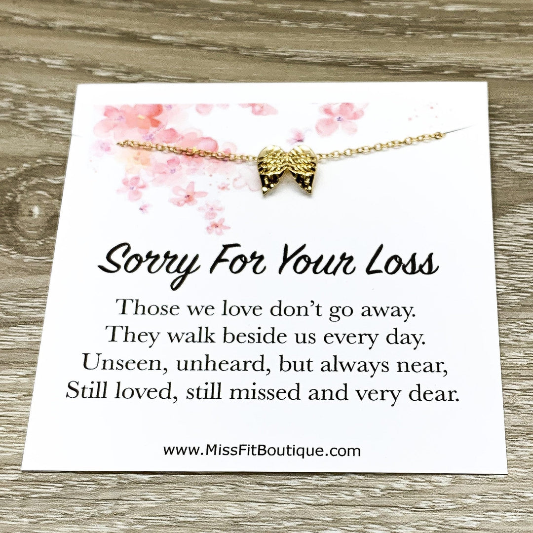 Tiny Angel Wings Necklace, Sorry For Your Loss Card, Grief Jewelry, Loss of Parent, Miscarriage Necklace, Loss of a Mom, Remembrance Gift
