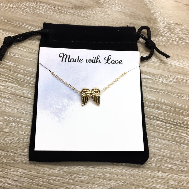 Mommy to an Angel Card, Tiny Angel Wings Necklace Gold, Grief Jewelry, Grieving Mother Gift, Miscarriage Necklace, Remembrance Gift