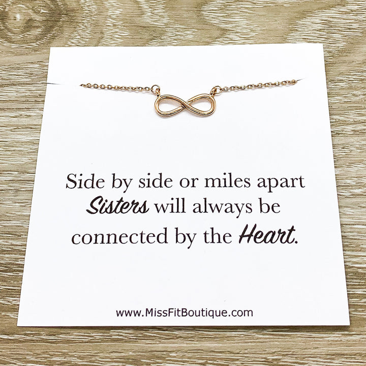 Dainty Infinity Necklace, Side by Side Card, Eternity Pendant, Gift for Sister, Infinity Necklace, Long Distance Gift for Women, Sister Gift