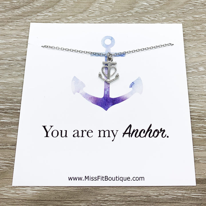 Silver Anchor Necklace, You Are My Anchor Card, Friendship Necklace, Dainty Jewelry, Gift for Best Friend, Gift for Partner, Holiday Gift
