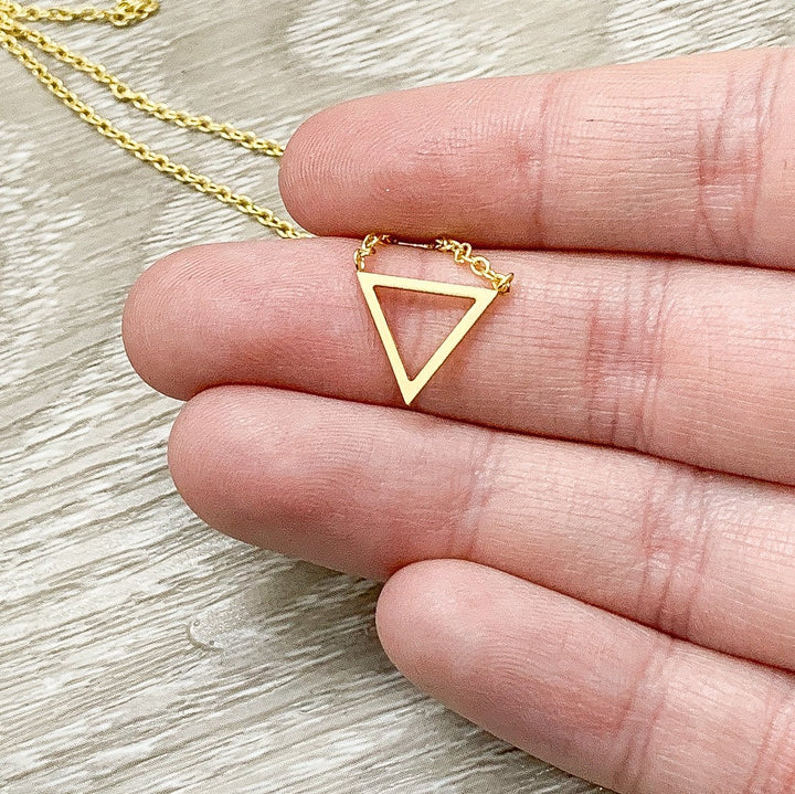 Happy Belated Birthday Card, Tiny Triangle Necklace, Dainty Pendant, Modern Necklace, Necklace for Women,  Friend Gift, Layering Necklace
