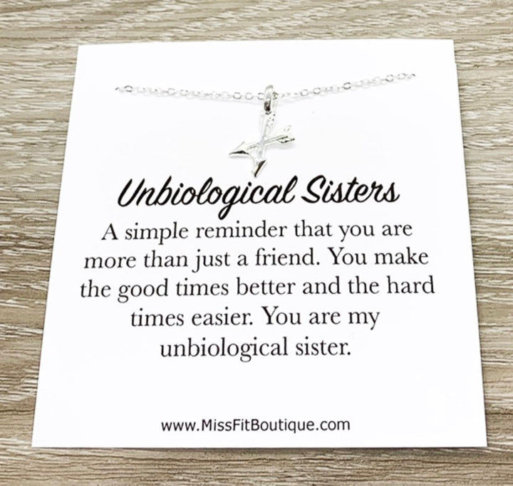 Unbiological Sisters Gift, Tiny Crossing Arrows Necklace, Soul Sister Gift, Arrow Jewelry, Sister Birthday Gift, Sisterhood Jewelry, Holiday