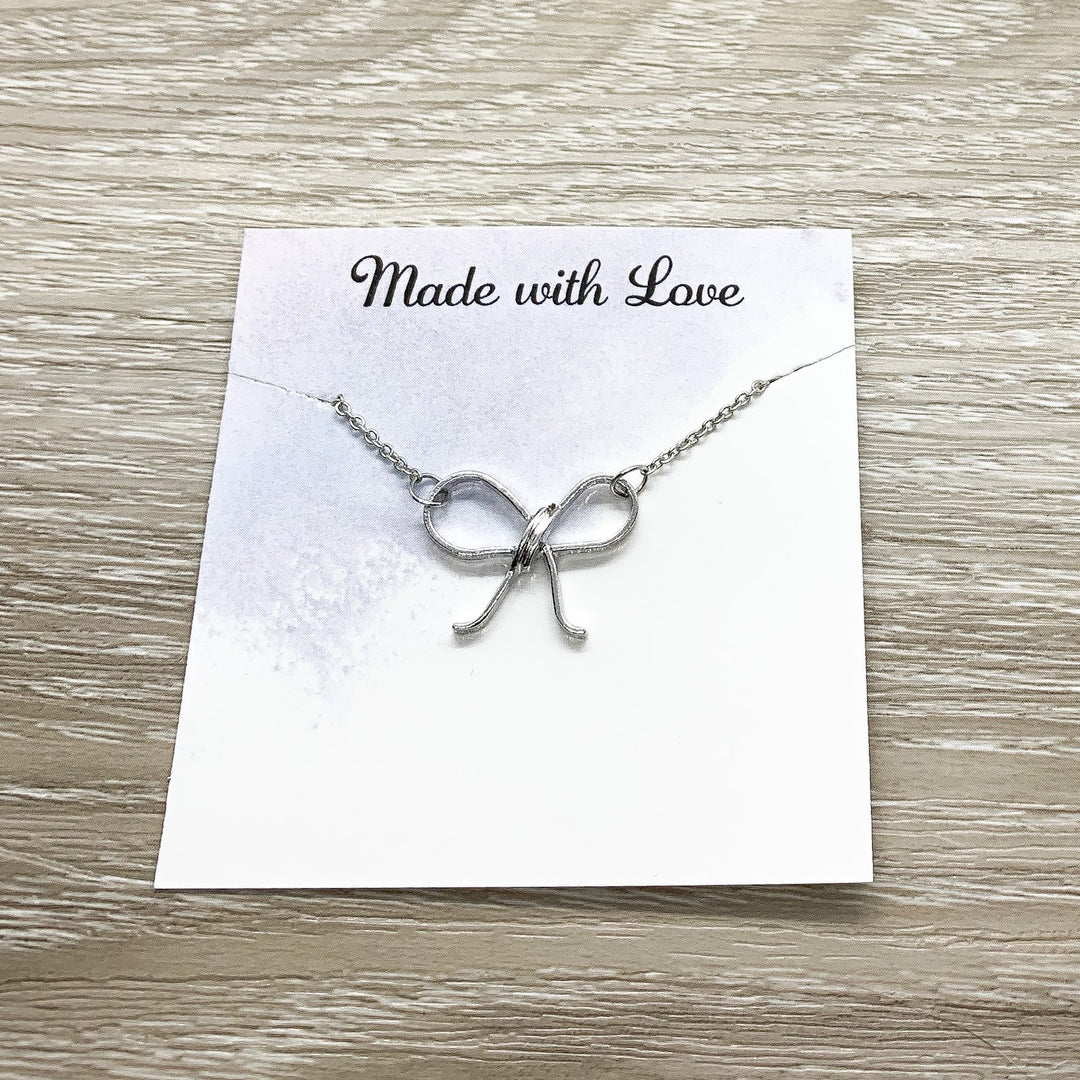 Friendship Knot Card, Bow Necklace Silver, Friendship Necklace, Gift for Bestie, BFF Necklace, Best Friend Christmas Gift, Soul Sister Gift