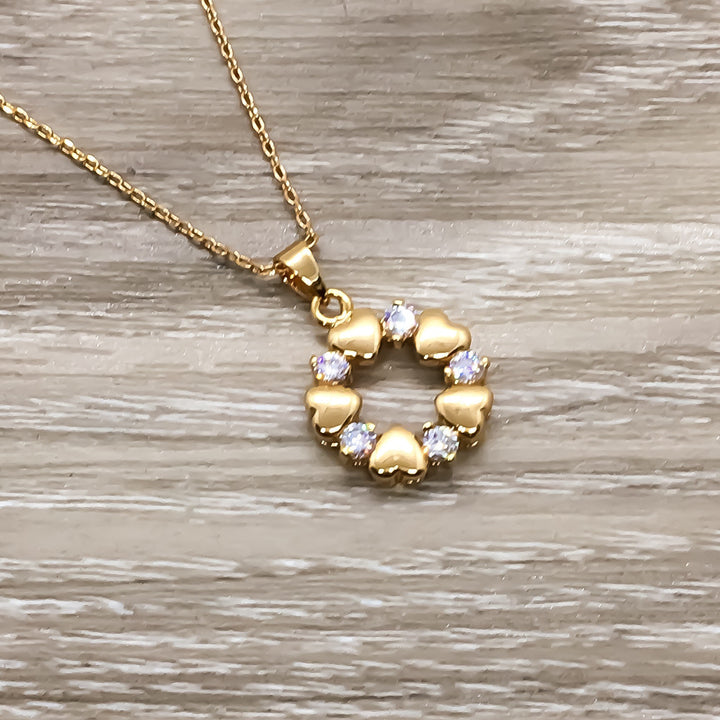 Happy 50th Birthday Gift, 5 Hearts Wreath Necklace, Personalized Card, 50th Birthday Gift for Women, Fifty and Fabulous Jewelry Gift, Golden