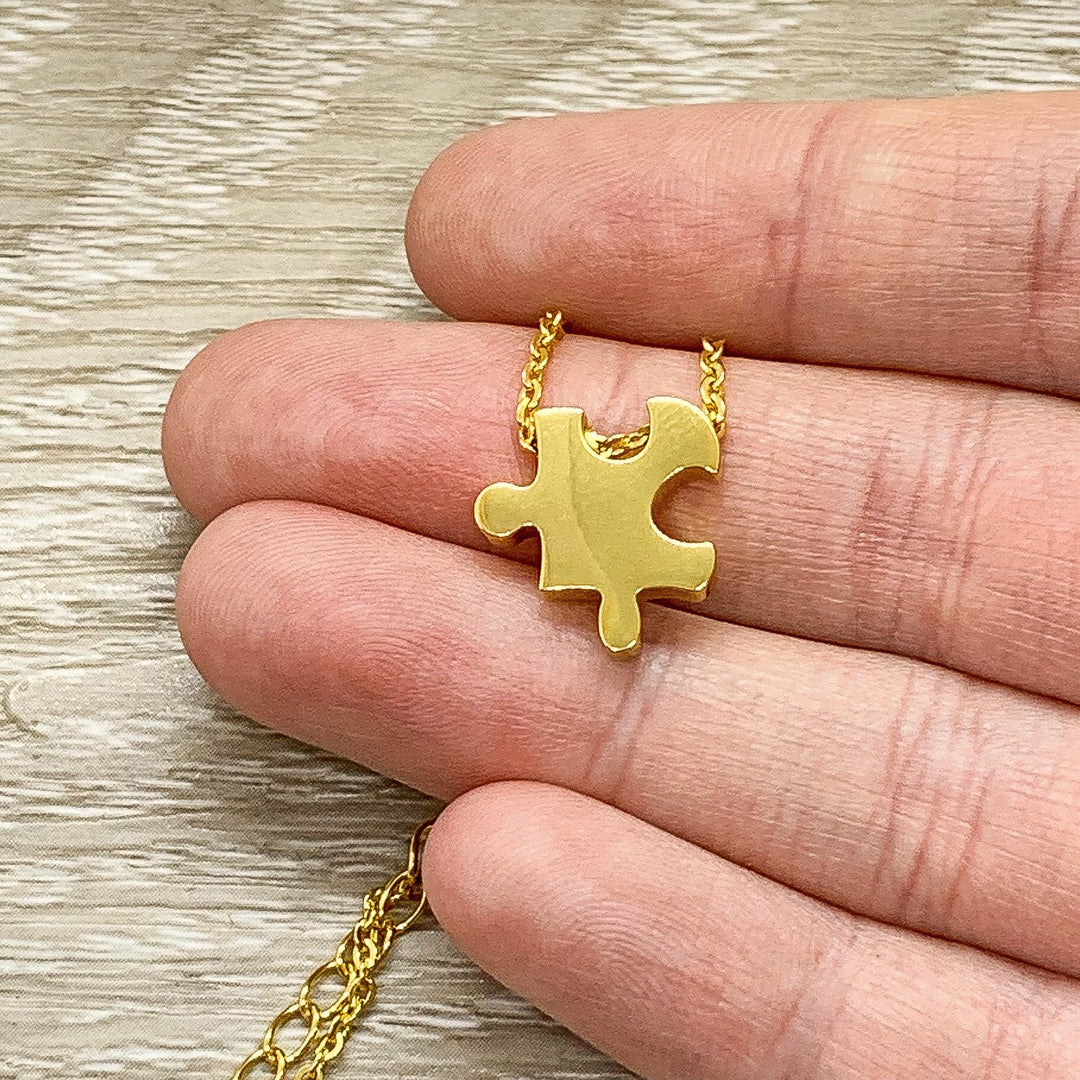 Puzzle Necklace, Dainty Puzzle Piece Pendant, Puzzle Jewelry Rose Gold, Autism Awareness Gift, Gift for Mom with Child on Spectrum