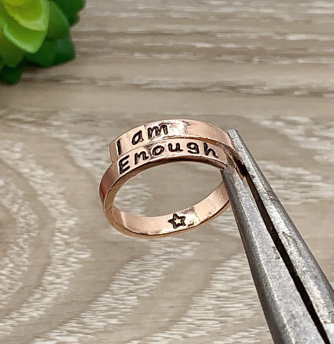 I Am Enough Wrap Ring, Motivational Jewelry, Uplifting Jewelry, Midi Ring, Thick Laser Engraved, Statement Ring, Gift for Friend, Self Love