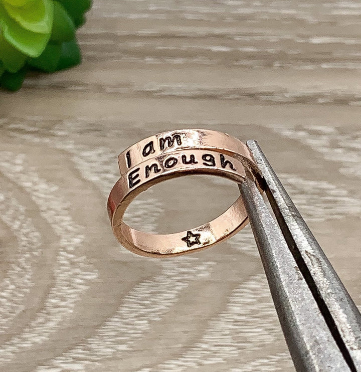 I Am Enough Wrap Ring, Motivational Jewelry, Uplifting Jewelry, Midi Ring, Thick Laser Engraved, Statement Ring, Gift for Friend, Self Love