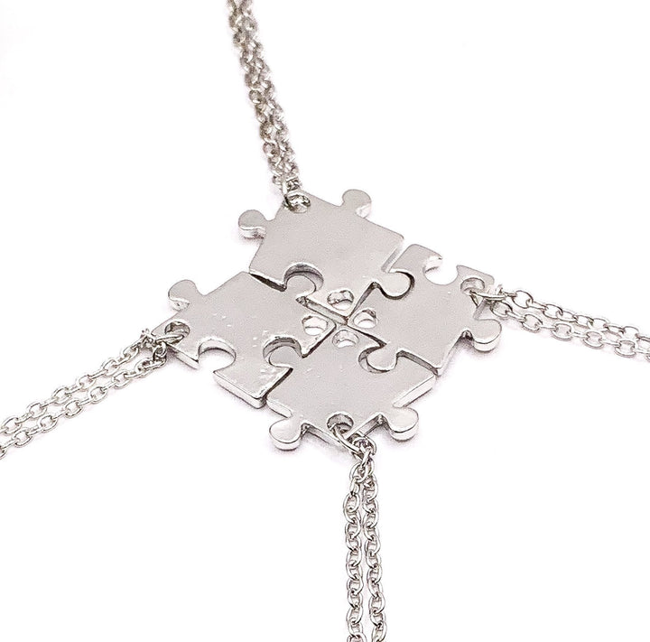 Puzzle Necklace Set for Four, Silver Puzzle Piece Pendant, Gold Interlocking Puzzle Jewelry, Autism Awareness Gift, Best Friend Gifts