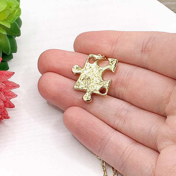 Puzzle Necklace Set for Four, Silver Puzzle Piece Pendant, Gold Interlocking Puzzle Jewelry, Autism Awareness Gift, Best Friend Gifts