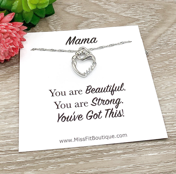 New Mama Gift, Mommy and Baby Necklace, Postpartum Care Package, Motherhood Jewelry, Mama to Be Card, New Mom Necklace, Push Present for Her