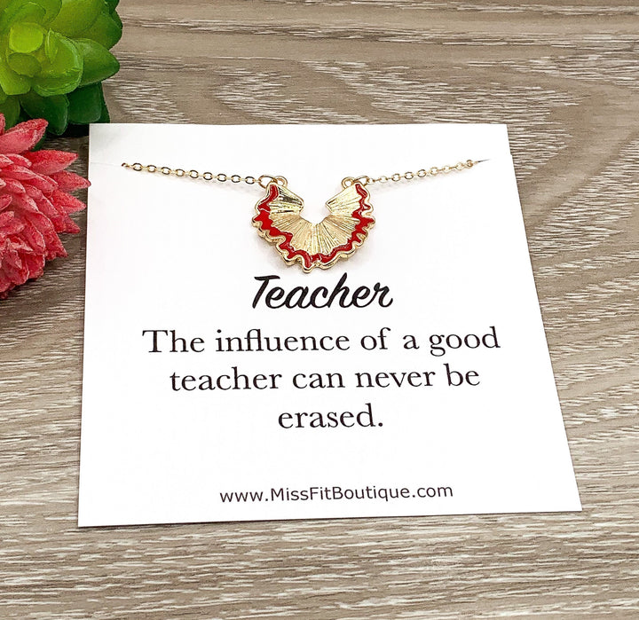 Pencil Shaving Necklace, Red Pencil Pendant, Teacher Appreciation Gift, Thank You Card from Parent, Teacher Retirement Gift, Art Teacher