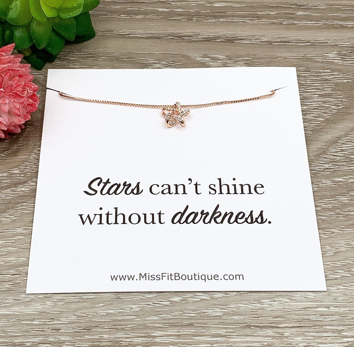 Star Necklace Rose Gold, Stars Can’t Shine Without Darkness, Cute Motivational Gift, Dainty Cubic Zirconia Jewelry, Celestial Necklace