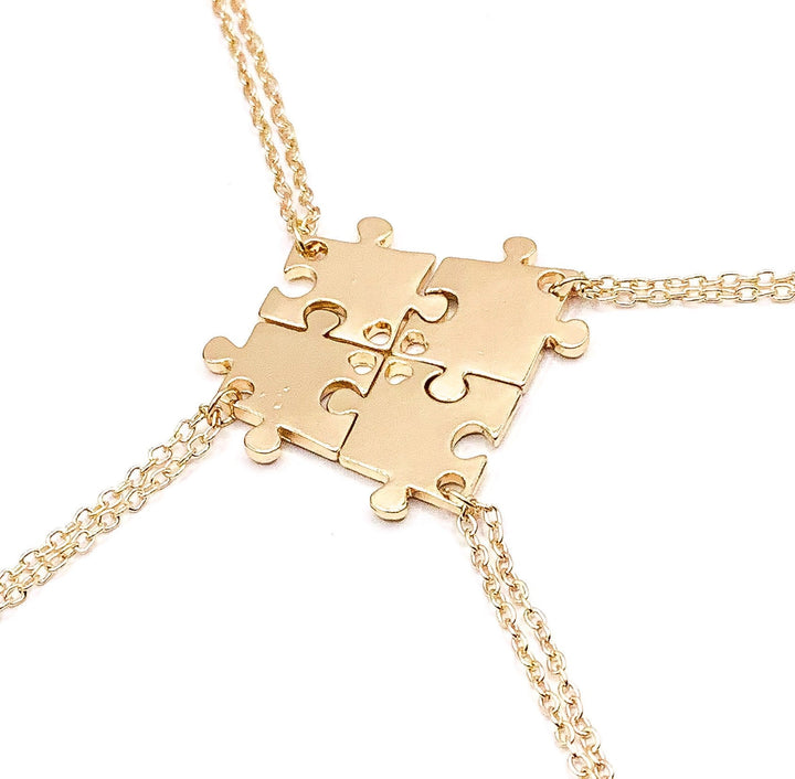 Puzzle Necklace Set for Four, Silver Puzzle Piece Pendant, Gold Interlocking Puzzle Jewelry, Autism Awareness Gift, Best Friend Gifts