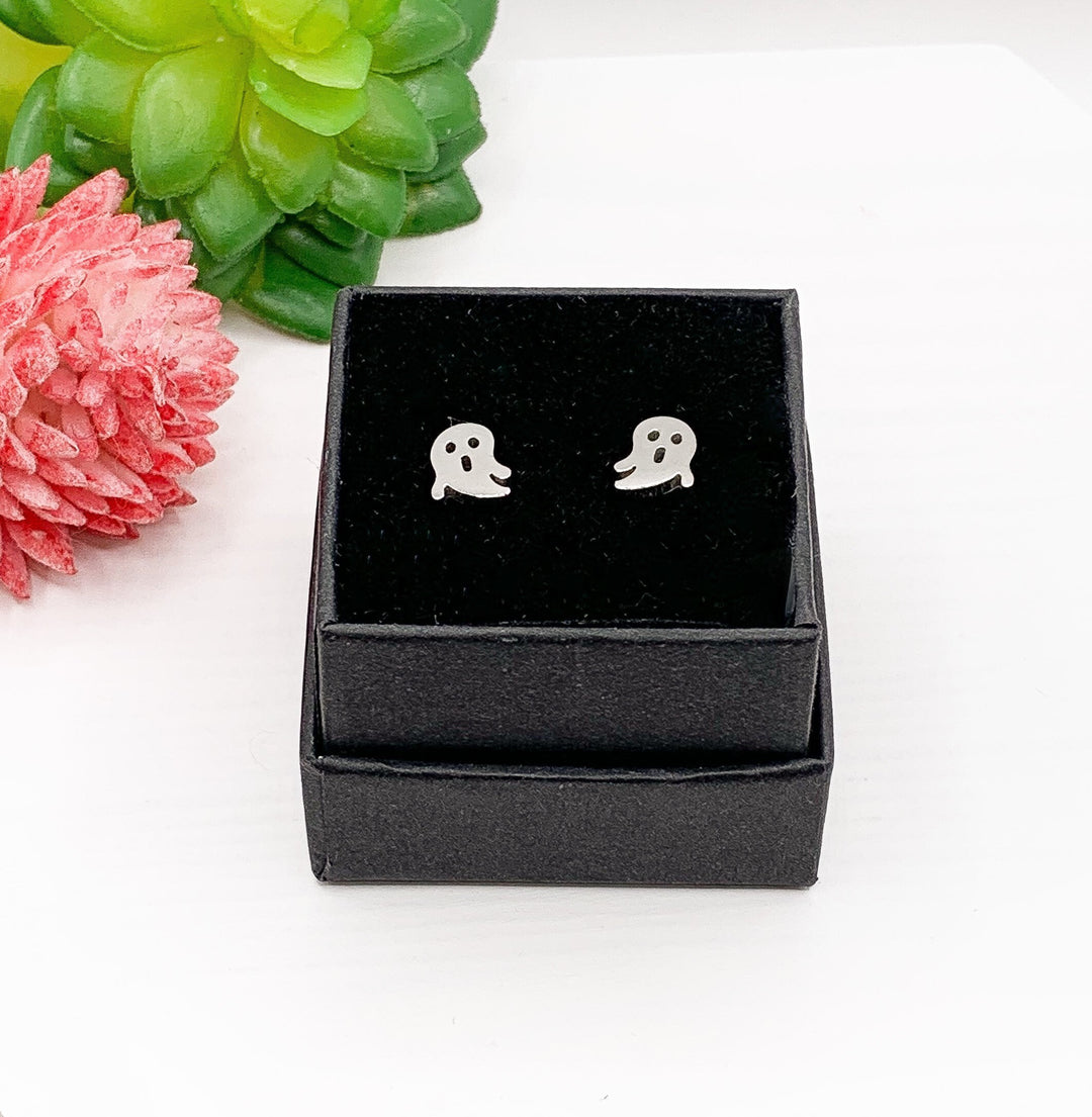 Tiny Ghost Stud Earrings, Halloween Earrings, Scary Jewelry, Little Rose Gold Ghost Studs, Halloween Party Gift, Spooky Earrings for Her