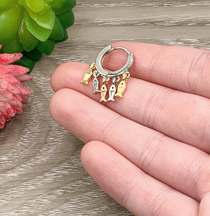 Fish Hook Hoop Earrings, Sterling Silver Earrings, Dainty Jewelry, Fishing Jewelry, Best Friend Gift, Holiday Jewelry, Gift for Girlfriend