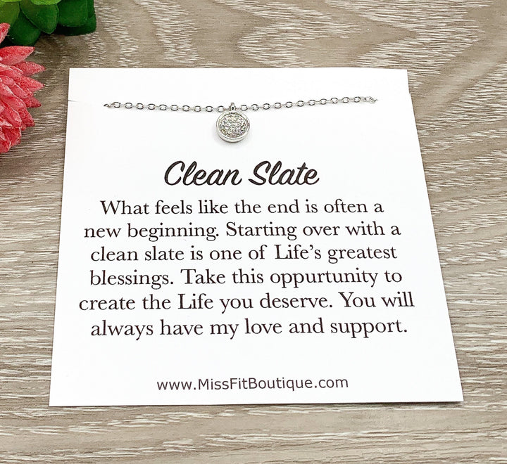 Clean Slate Necklace, New Beginning Gift, Round CZ Necklace, Sterling Silver Solitaire Pendant, Breakup Gift for Her, Encouragement Gift