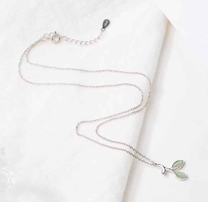 Green Leaf Branch Necklace, Turning Over a New Leaf Card, Sterling Silver, New Beginning Gift, Fresh Start Gift, Nature Lover Gift, Friends